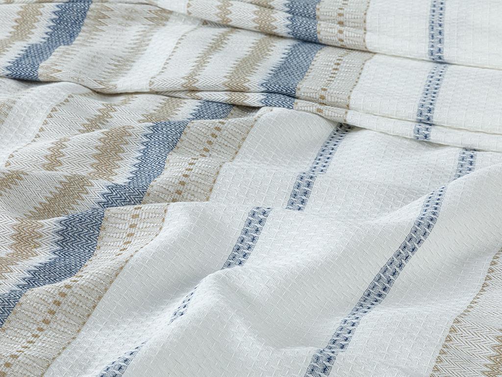 Contemporary With Painted Thread King Size Summer Blanket 220x240 cm Beige - Dark Blue