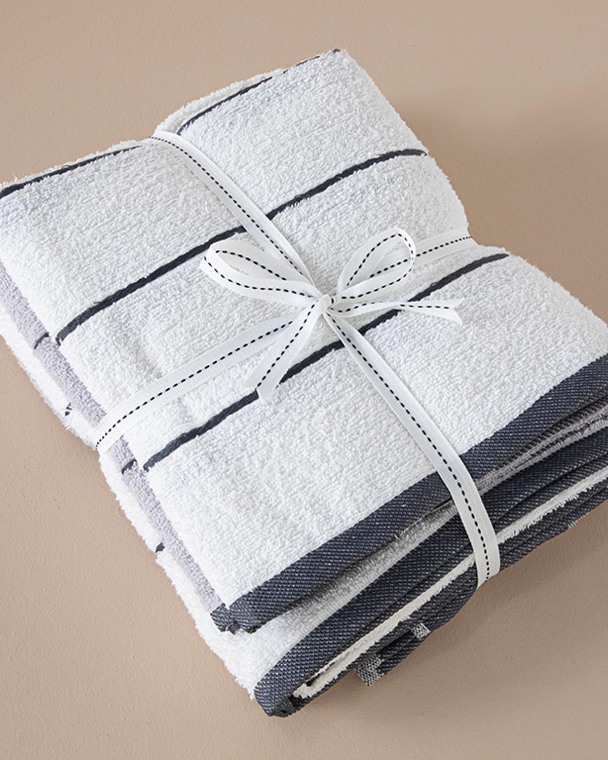 Cosy Cottony Bath Towel Set 50x85+70x140cm Gray-White
