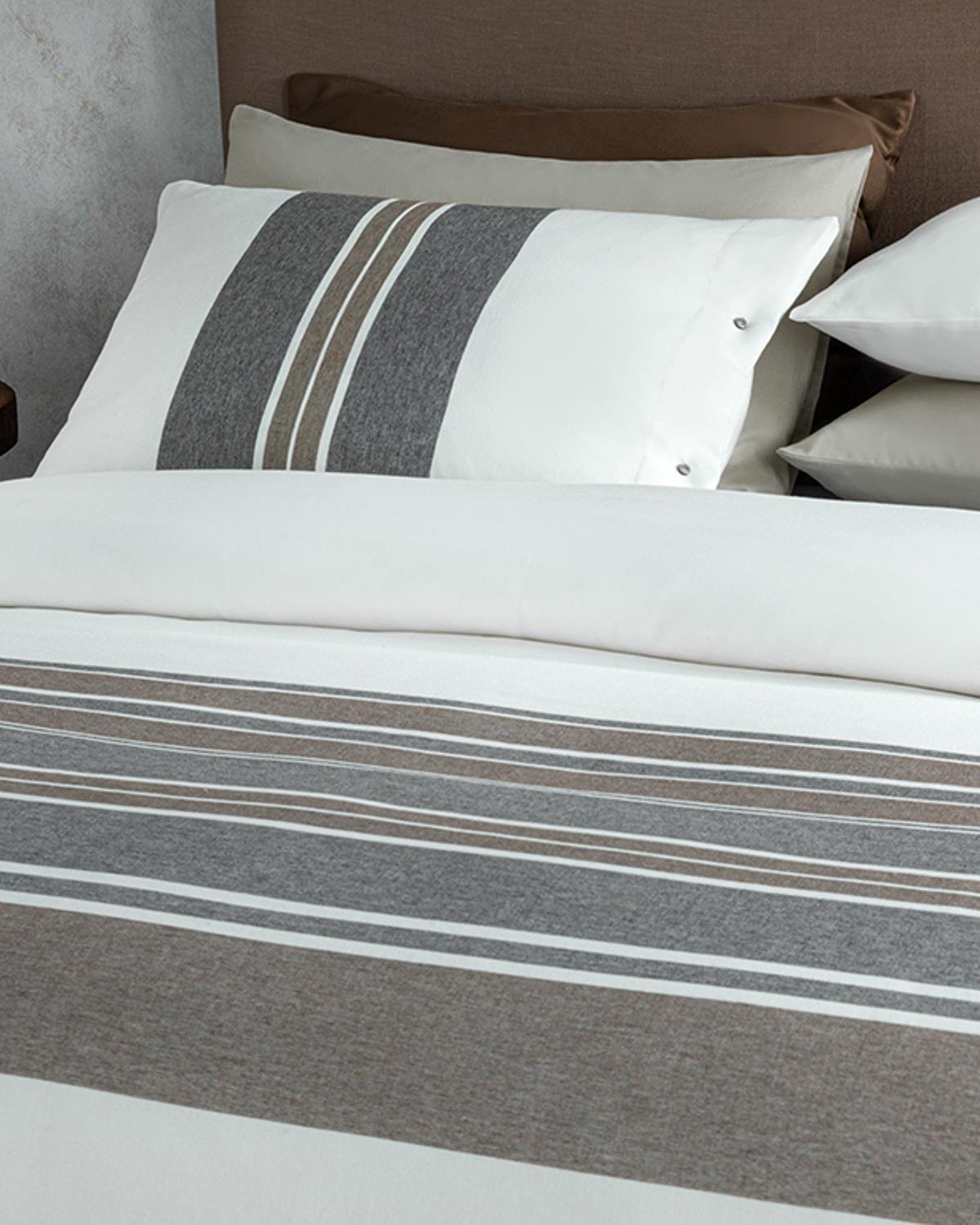 Cosy Stripe Winter Soft King Size Duvet Cover Set 240x220 cm Brown-Anthracite