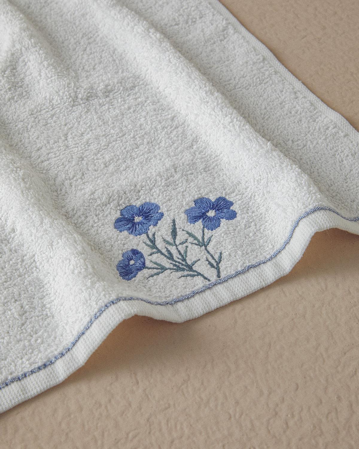 Creeper Cotton Embroidered Face Towel Set 50x80+30x45 cm Ecru