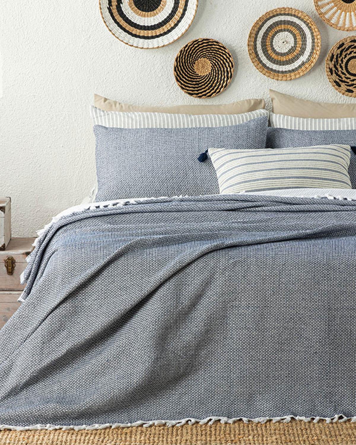 Dothy Woven King Size Bed Quilt Set 260x280 cm Navy Blue