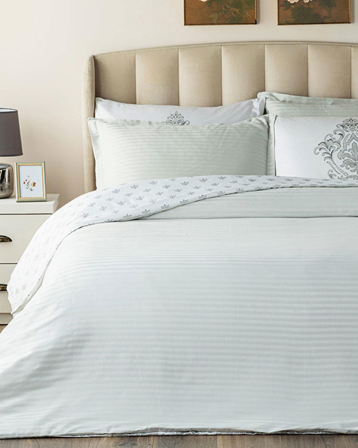 Elegant Crown Cotton Satin King Size Duvet Cover Set 240x220 cm Silver