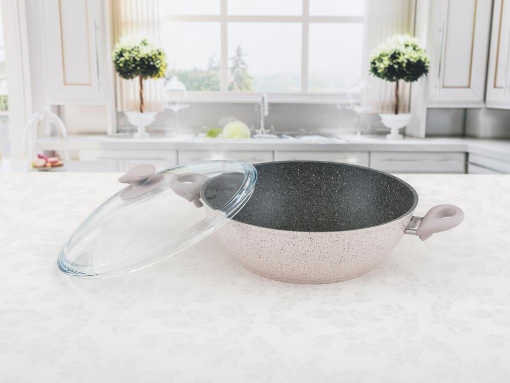Elena ТЕНДЖЕРА Glass Lid Wok Гранит 28 cm Pink