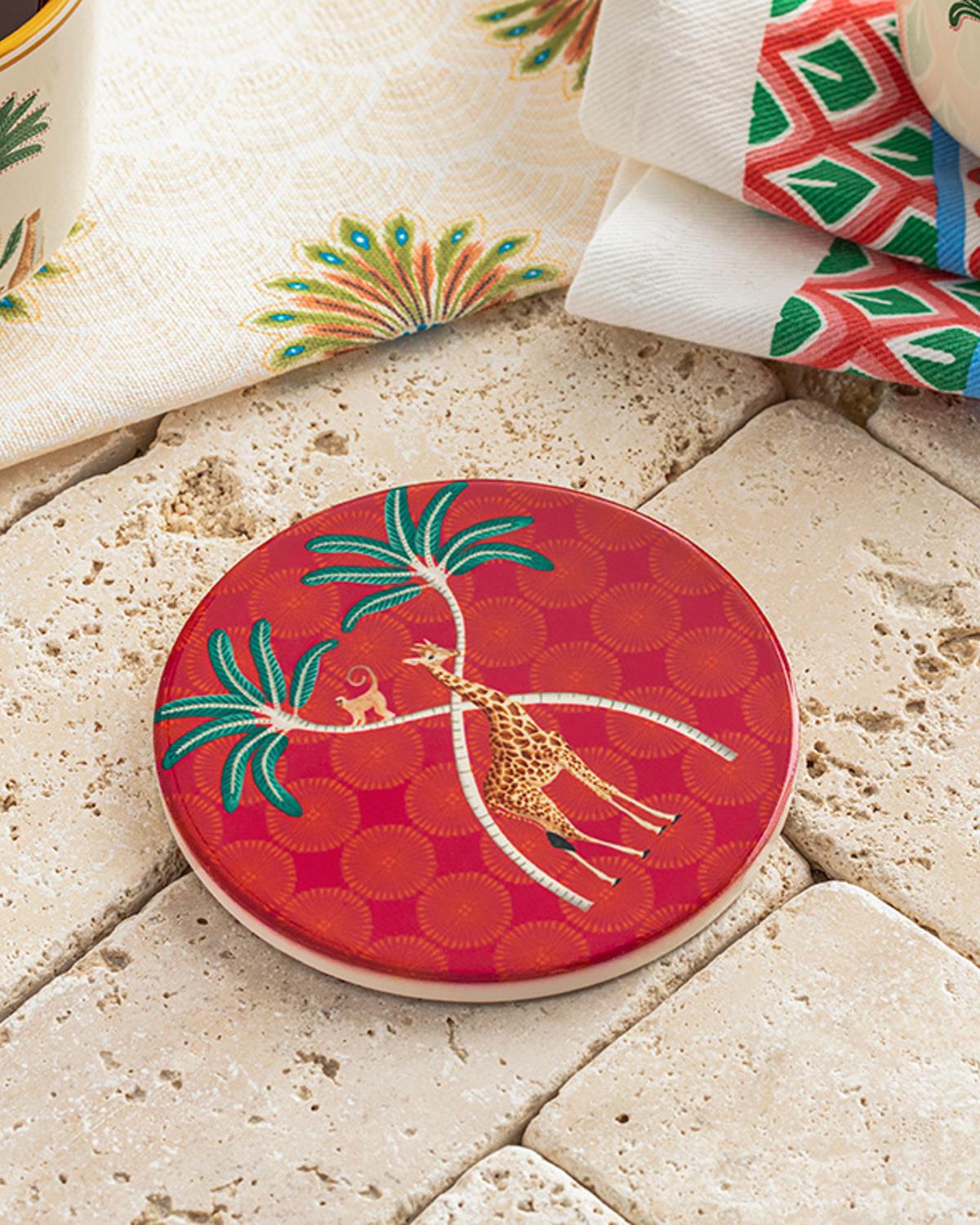Exotic Giraffe Silicone Coaster 10,8 cm Red