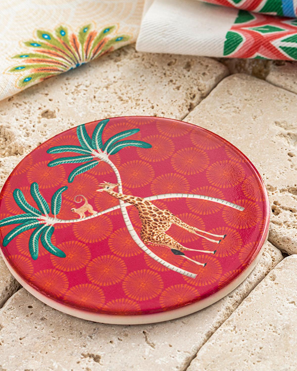Exotic Giraffe Silicone Coaster 10,8 cm Red