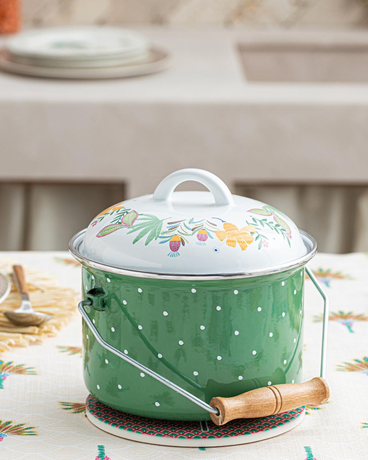 Exotic Leaves Enamel Copper Bucket 2L Green
