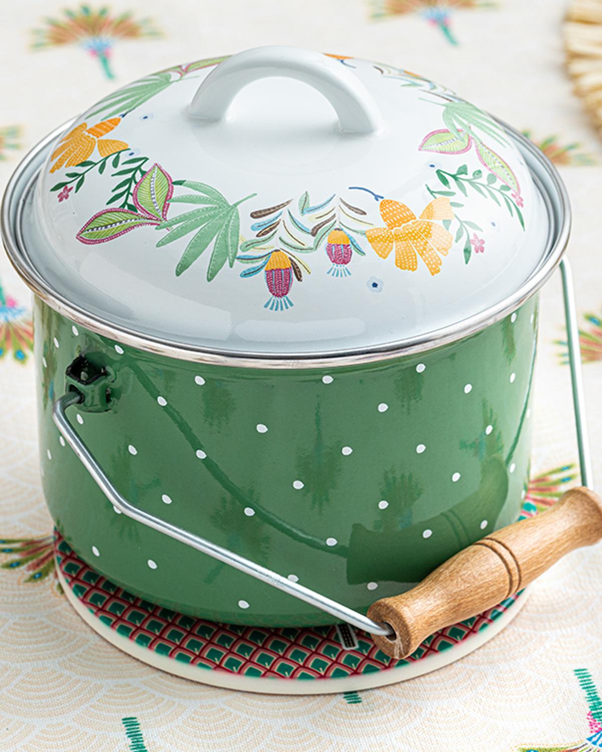 Exotic Leaves Enamel Copper Bucket 2L Green