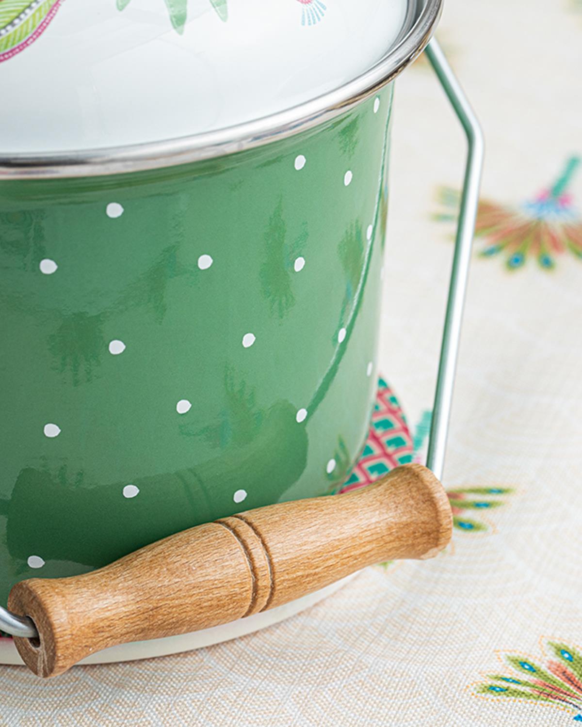 Exotic Leaves Enamel Copper Bucket 2L Green