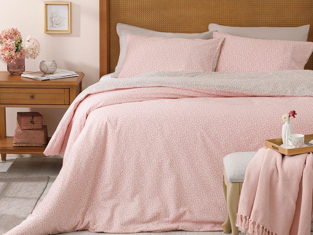 Fancy Flowers СПАЛНО БЕЛЬО КОМПЛЕ Tek Kişilik Памучен 160x220 cm Pink-Beige