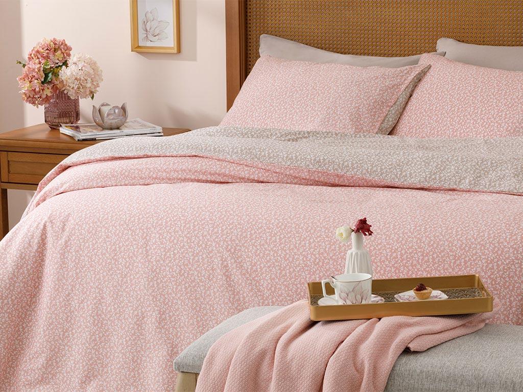 Fancy Flowers СПАЛНО БЕЛЬО КОМПЛЕ Tek Kişilik Памучен 160x220 cm Pink-Beige