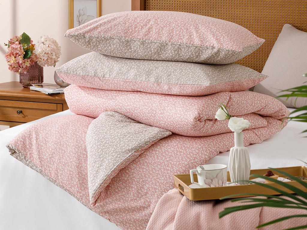 Fancy Flowers СПАЛНО БЕЛЬО КОМПЛЕ Tek Kişilik Памучен 160x220 cm Pink-Beige