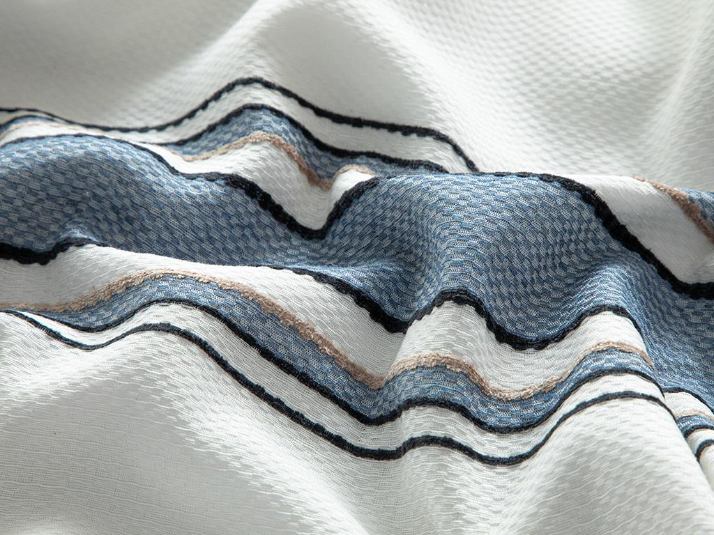 Fine Lines Chenille Paint Yarn Super King Duvet Cover Set 260x220 cm Beige-Blue
