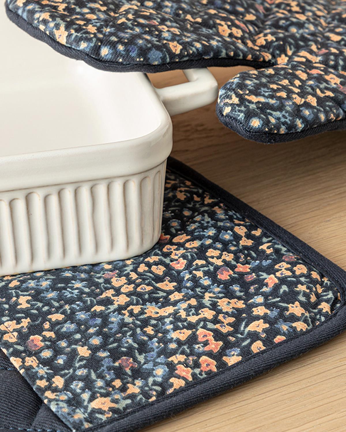 Florals Cotton 2 Set Kitchen Set 17x30 cm+20x20 cm Dark Blue