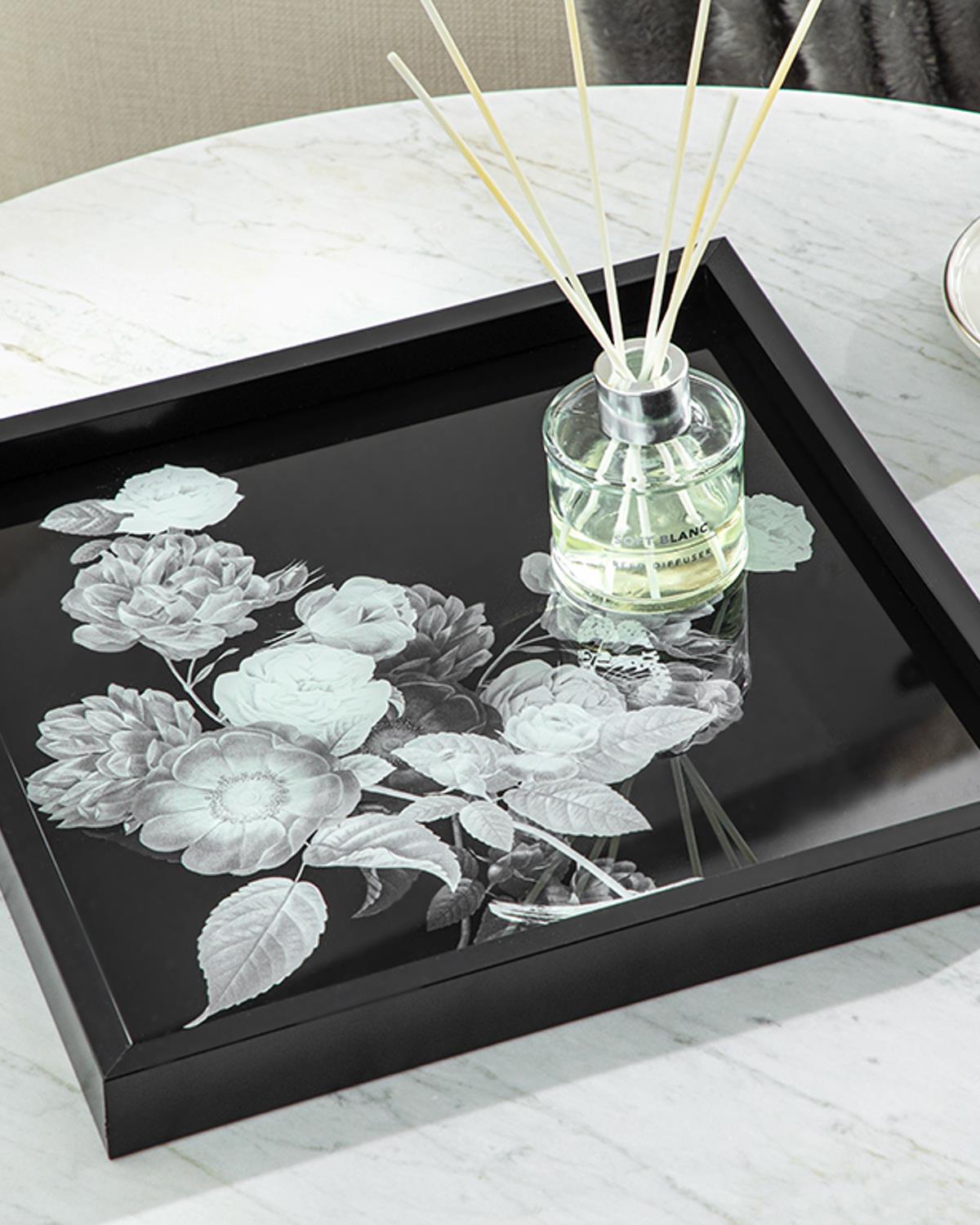 Flowers in Black Decorative Tray 35x35 cm Black