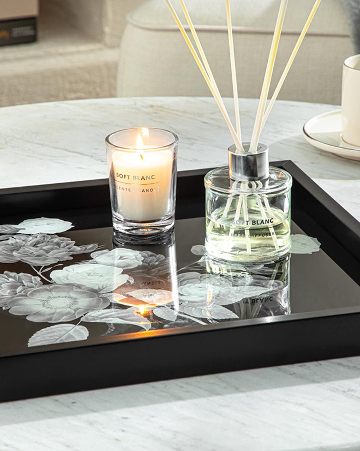 Flowers in Black Decorative Tray 35x35 cm Black
