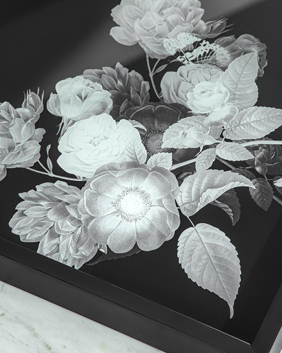 Flowers in Black Decorative Tray 35x35 cm Black