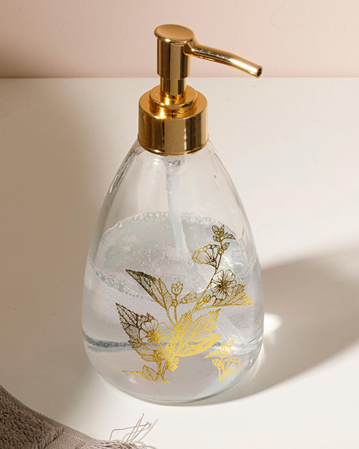 Flowery Дозатор За Течен Сапун За Баня Стъкло 8,7x17,5 см Златен