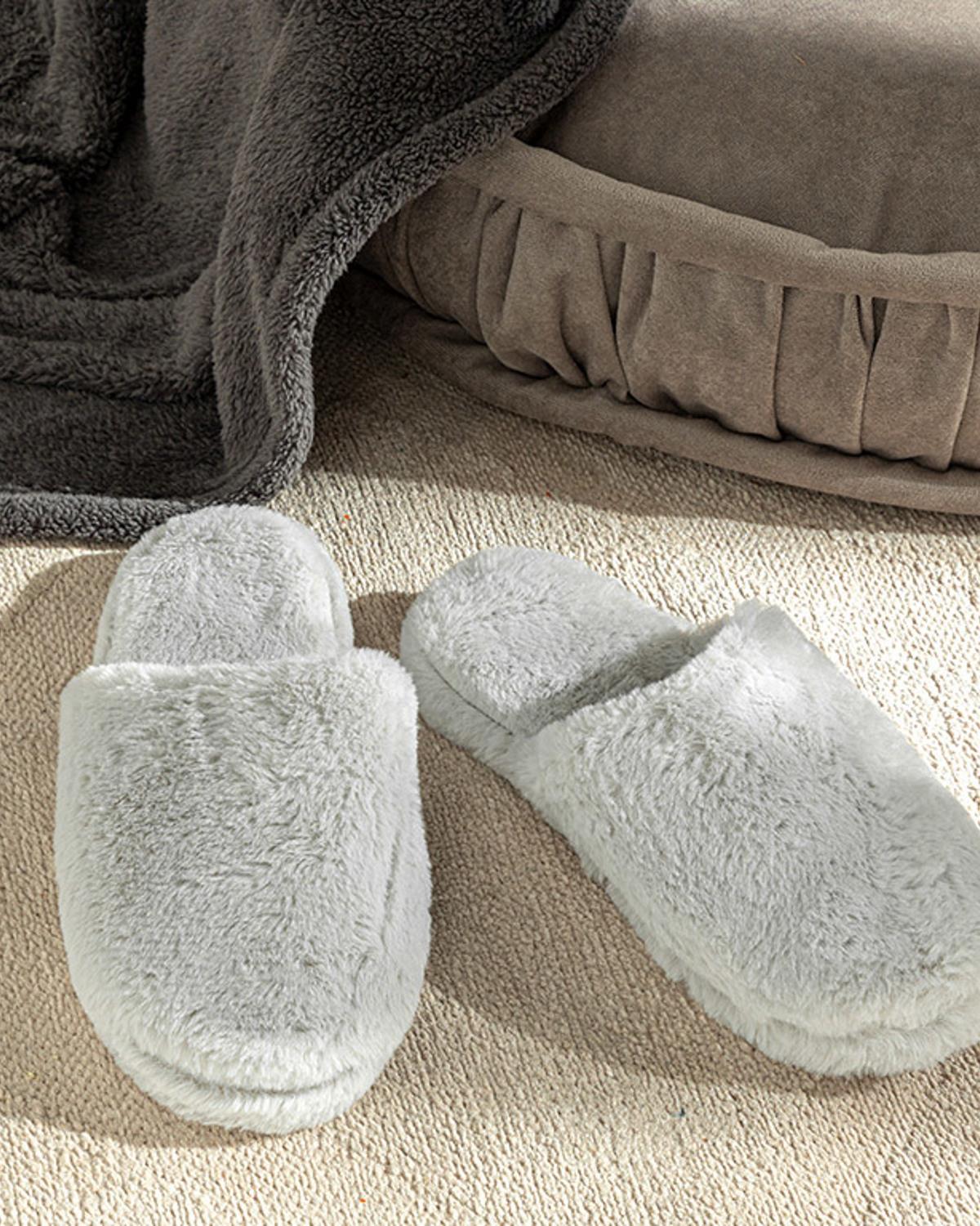 Fluffy Plush Women Home Slippers 40 Gray