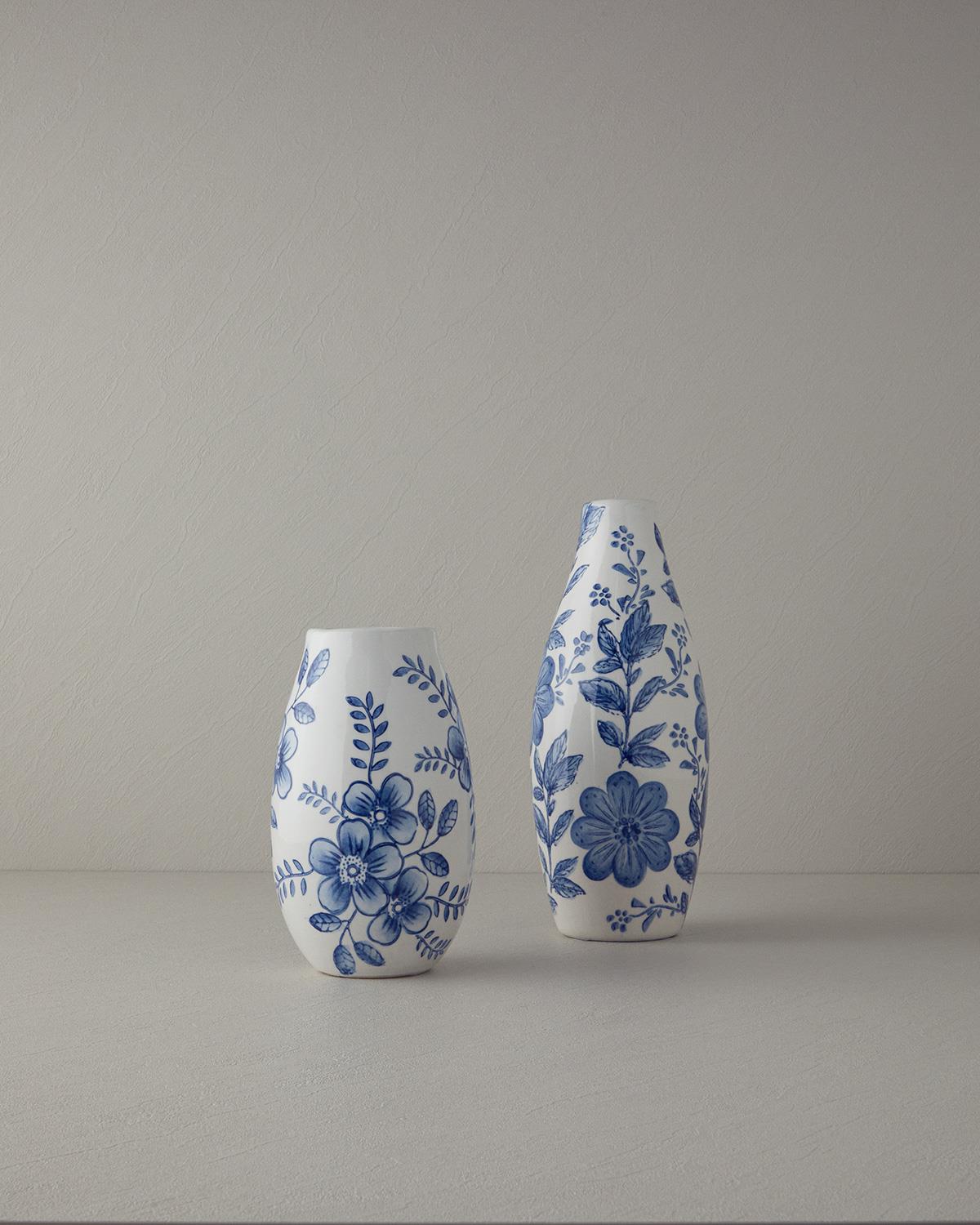 Ginny Vase 34 cm White - Blue