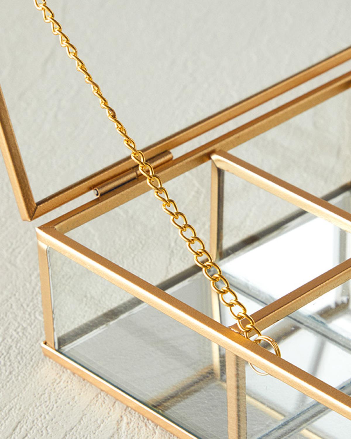 Glossy Кутия За Бижута С отделения Стъкло 20x15,5x5 см Златен