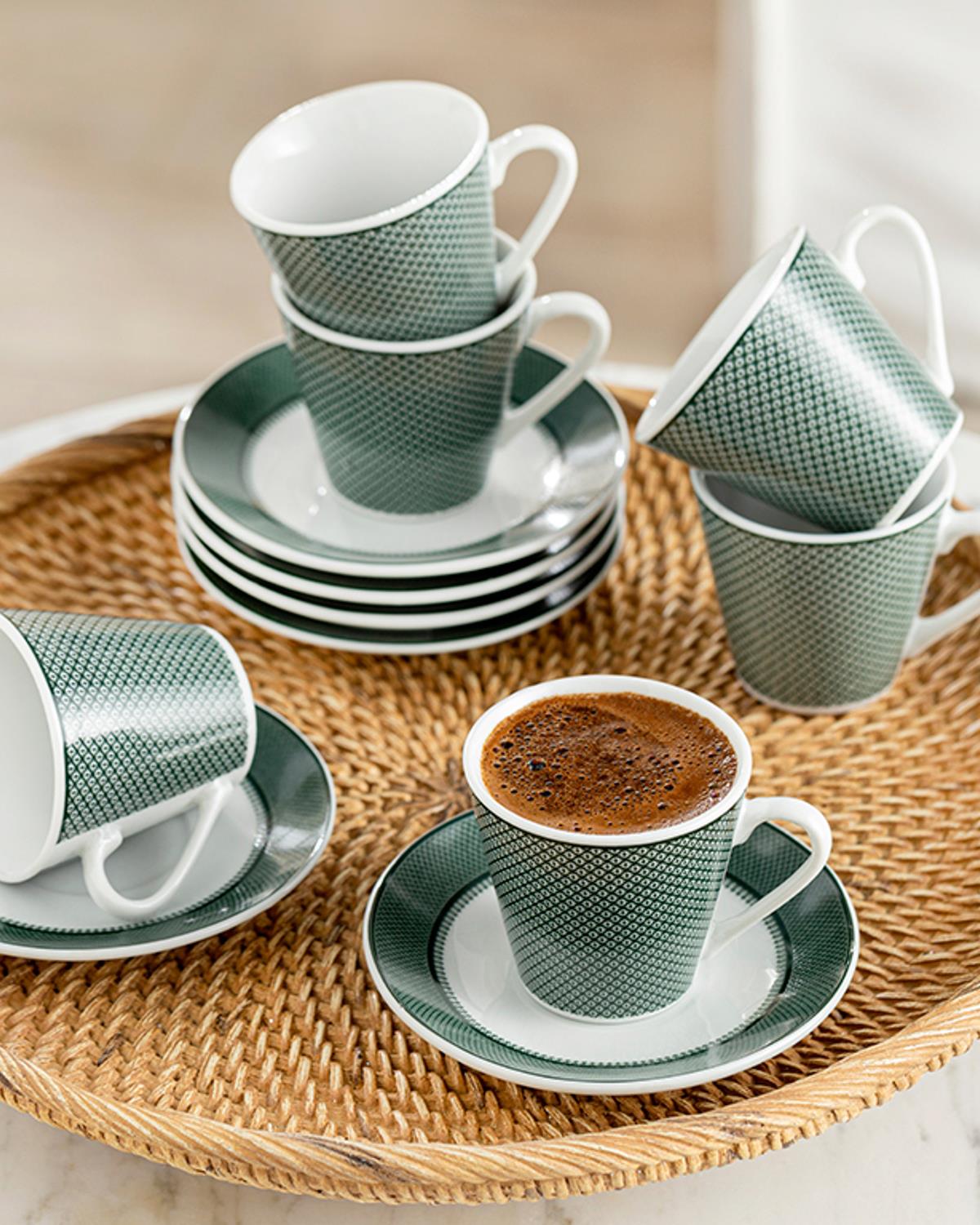 Lilia Porcelain 12 Pieces 6 Servings Coffee Cup Set 80 ml Green