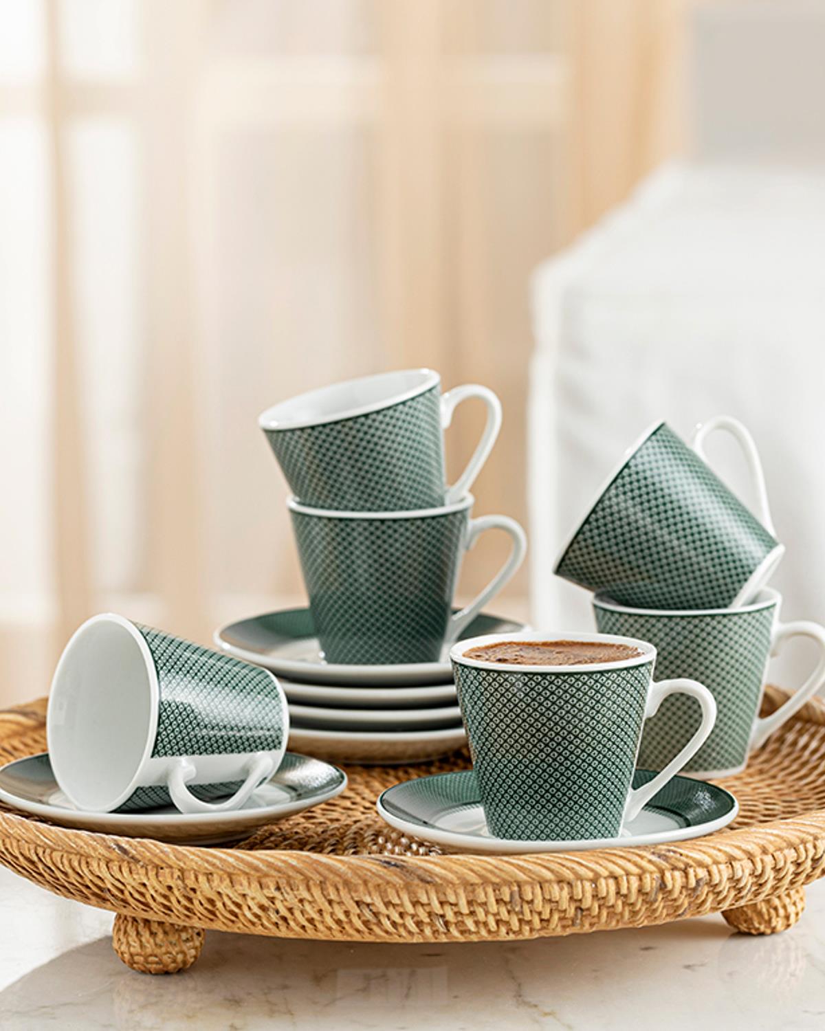 Lilia Porcelain 12 Pieces 6 Servings Coffee Cup Set 80 ml Green