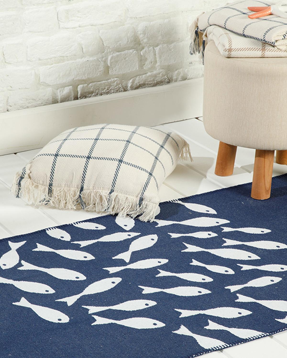 Little Fish Woven Rug 80x150 cm Navy Blue