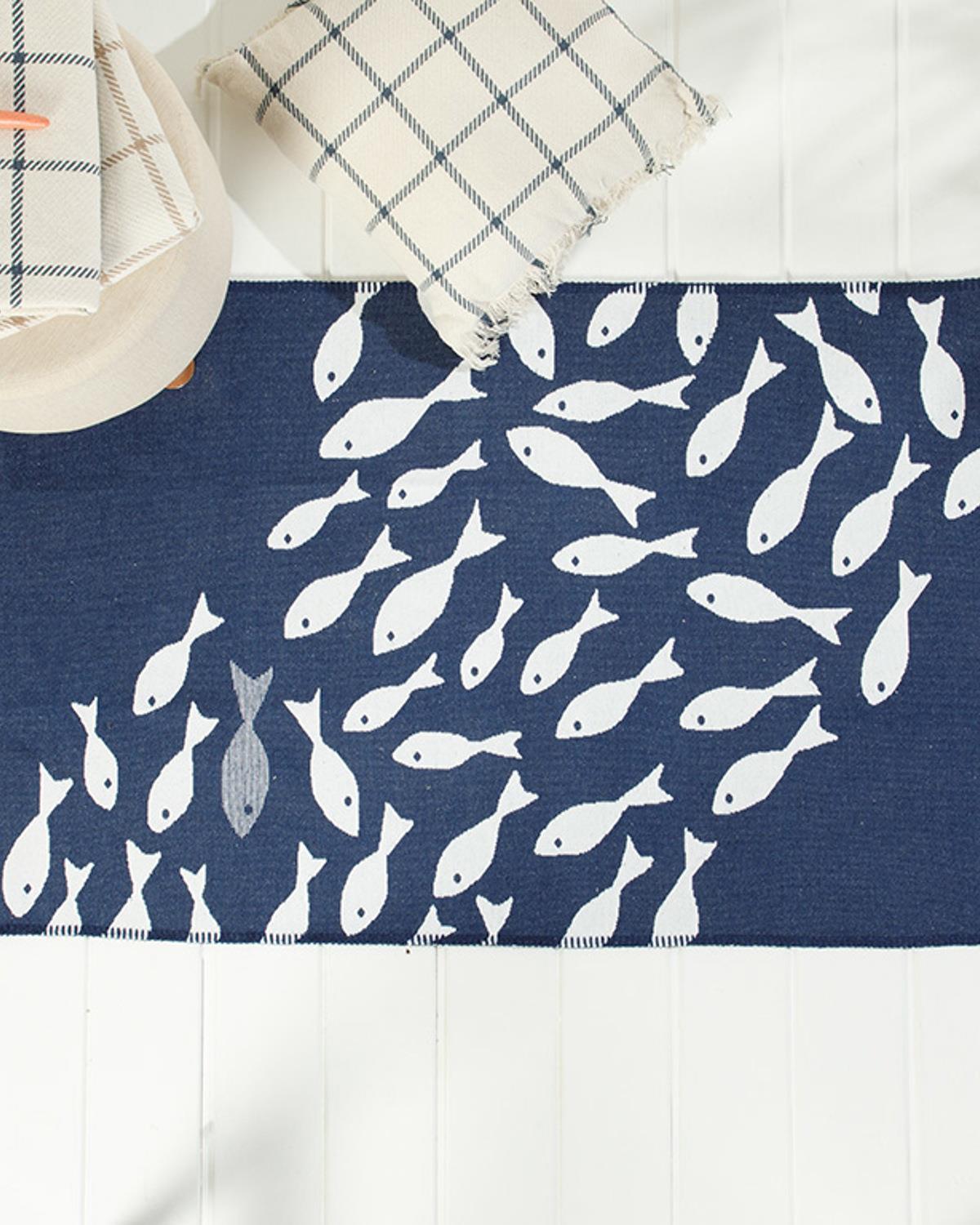 Little Fish Woven Rug 80x150 cm Navy Blue