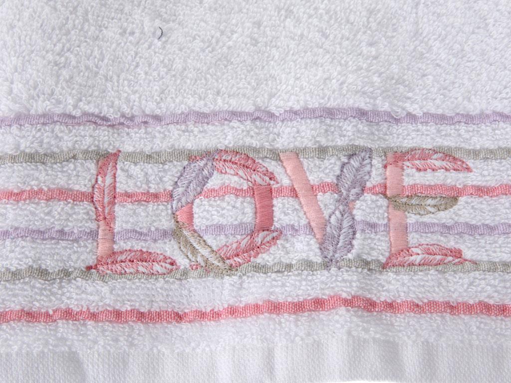 Love ХАВЛИЯ ЗА ЛИЦЕ С пискюли Бродирани 50x80 cm White