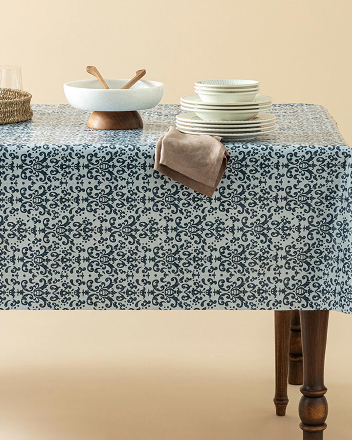 Majestic Damask PVC Table Cloth 140x200 cm Dark Blue