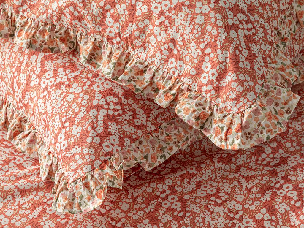 Midsummer Blossom Cottony Double Person Duvet Cover Set Pack 200x220 cm Vermilion
