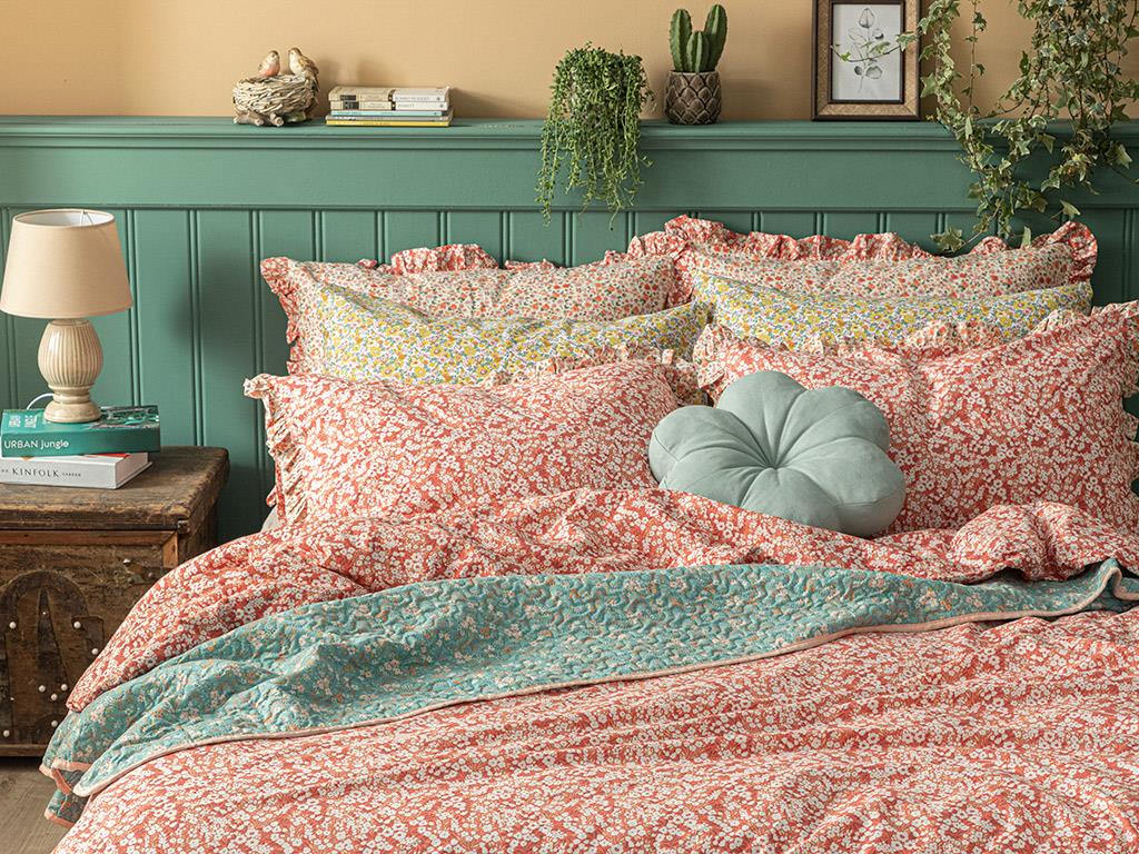 Midsummer Blossom Cottony Double Person Duvet Cover Set Pack 200x220 cm Vermilion