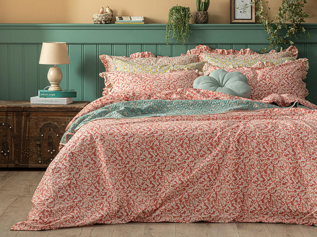 Midsummer Blossom Cottony Double Person Duvet Cover Set Pack 200x220 cm Vermilion