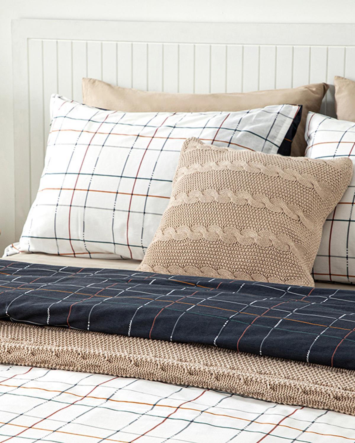 Modern Plaid Cottony Double Person Duvet Cover Set Pack 200x220 cm Gray