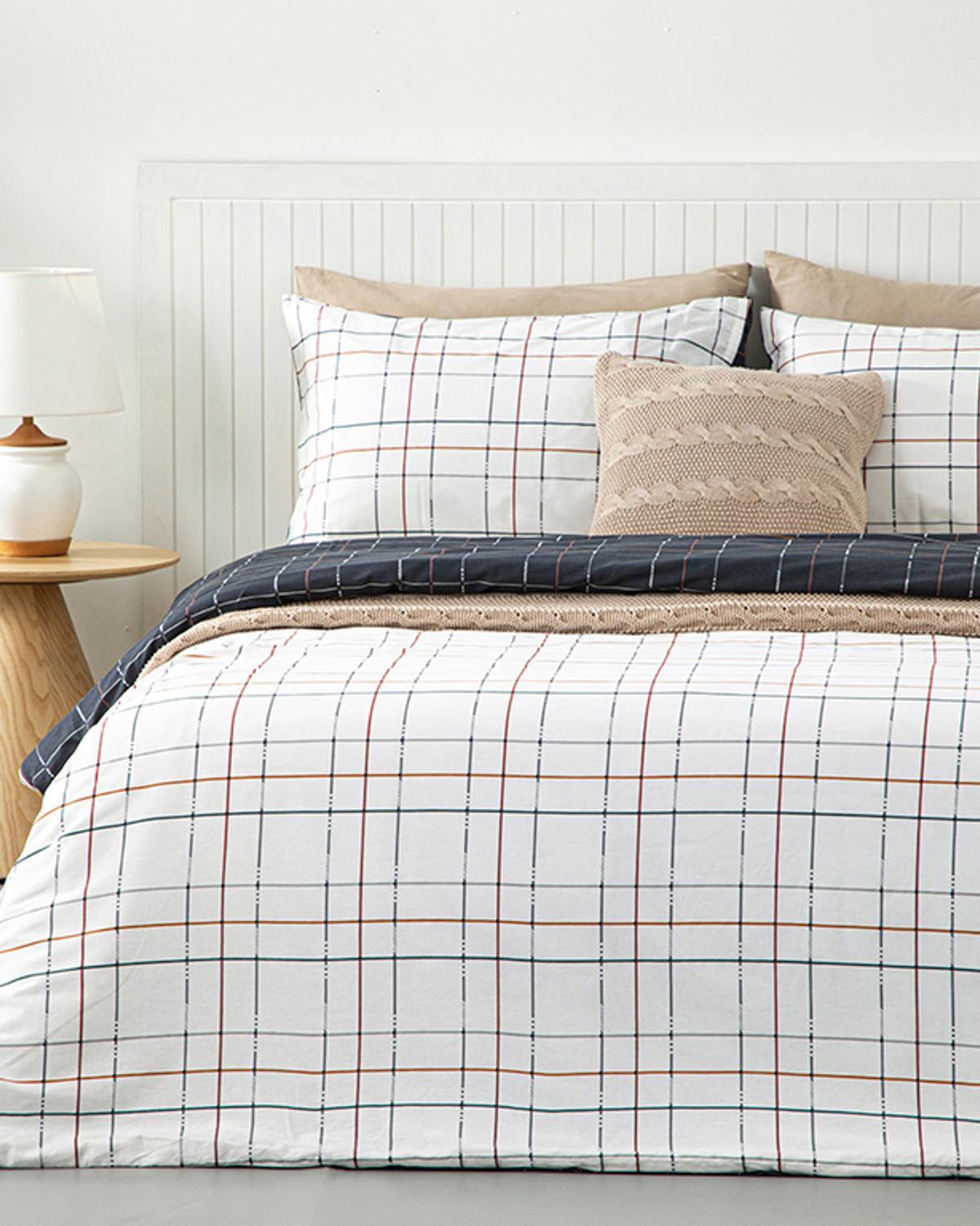Modern Plaid Cottony Double Person Duvet Cover Set Pack 200x220 cm Gray
