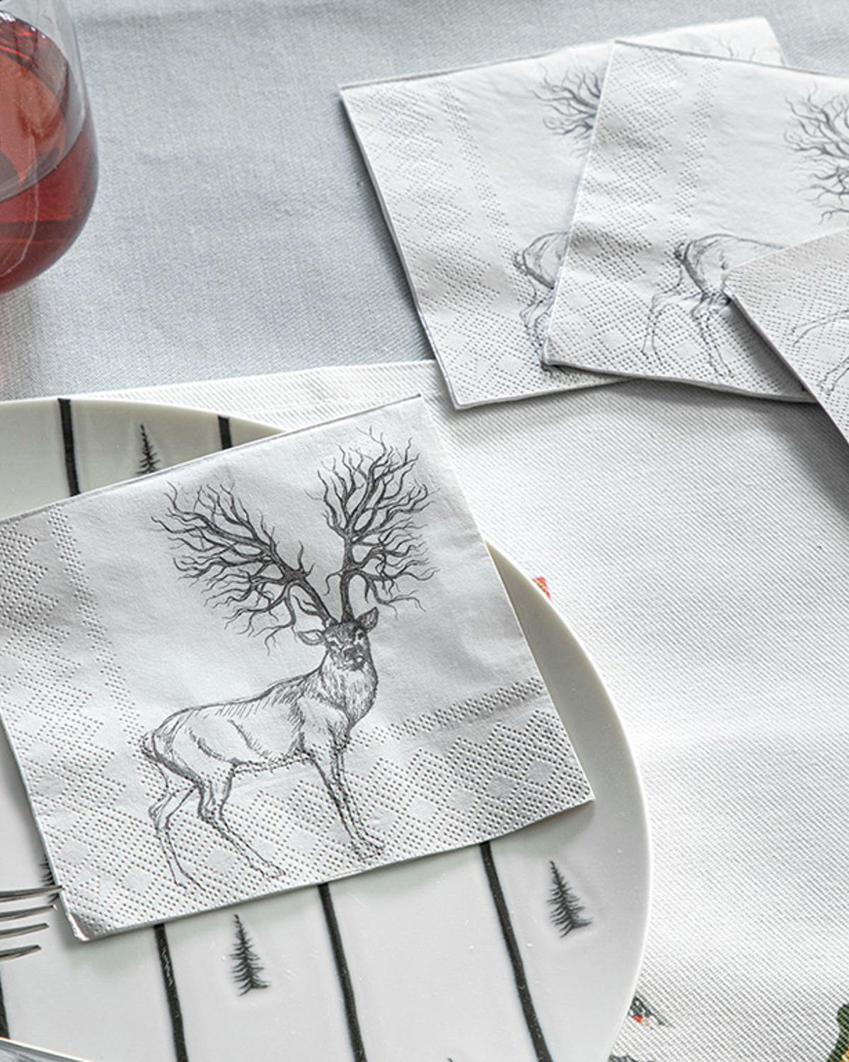 Oh Deer Хартийни Салфетки 20 Бр., Хартия, Сиво, 25 X 25 Cm