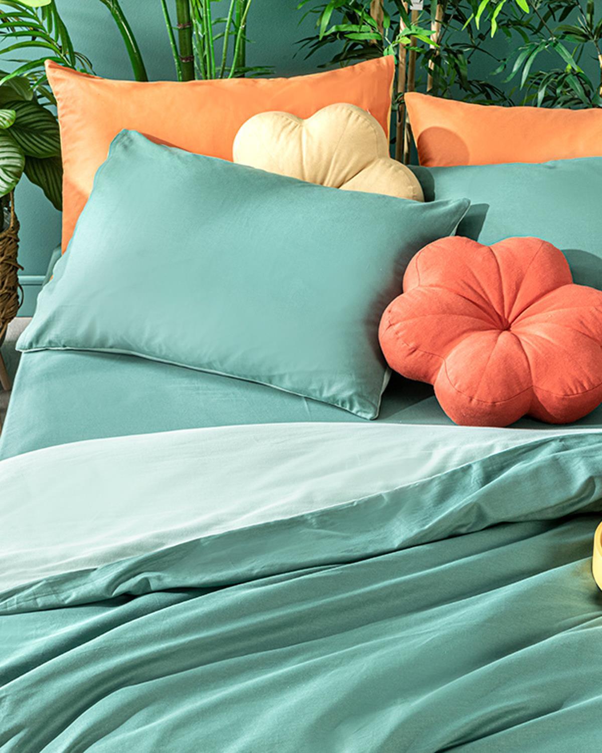 Plain Cotton Double Person Duvet Cover Set 200x220 cm Green-Light Green