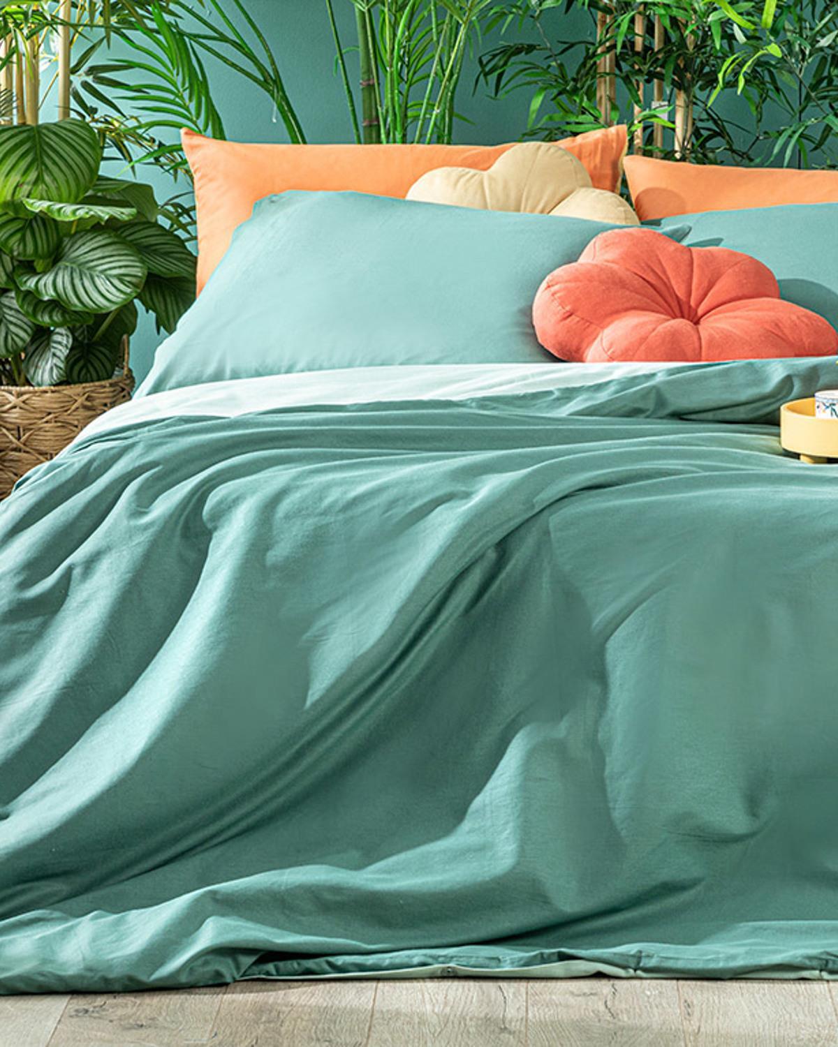 Plain Cotton Double Person Duvet Cover Set 200x220 cm Green-Light Green