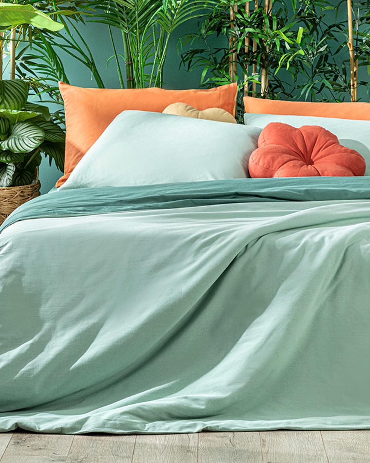 Plain Cotton Double Person Duvet Cover Set 200x220 cm Green-Light Green