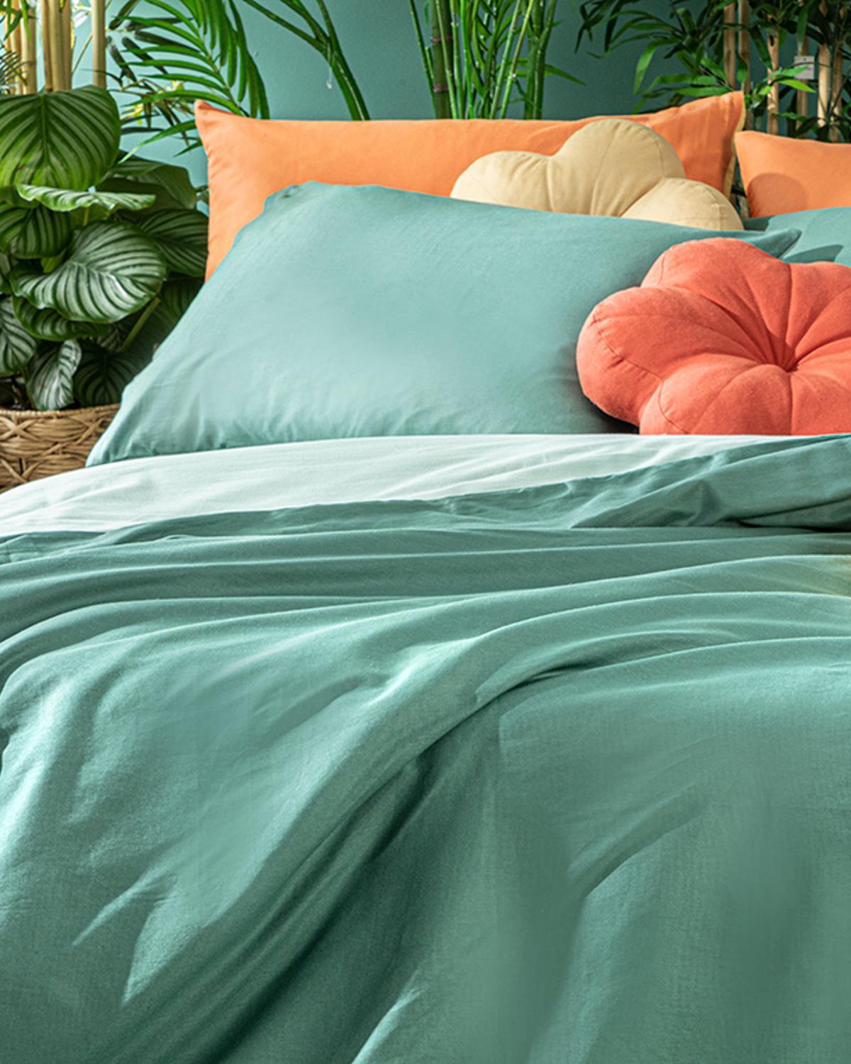 Plain Cotton Double Person Duvet Cover Set 200x220 cm Green-Light Green