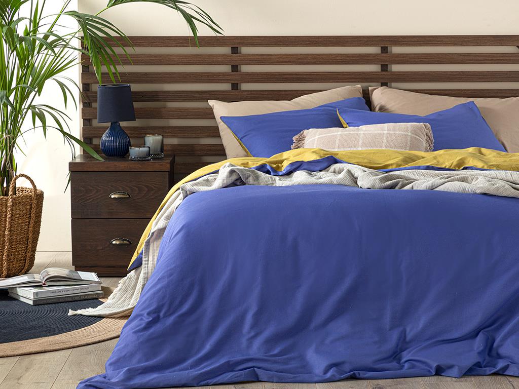 Plain СПАЛНО БЕЛЬО КОМПЛЕ Двоен Памучен 200x220 cm Violet Blue - Kiwi Green