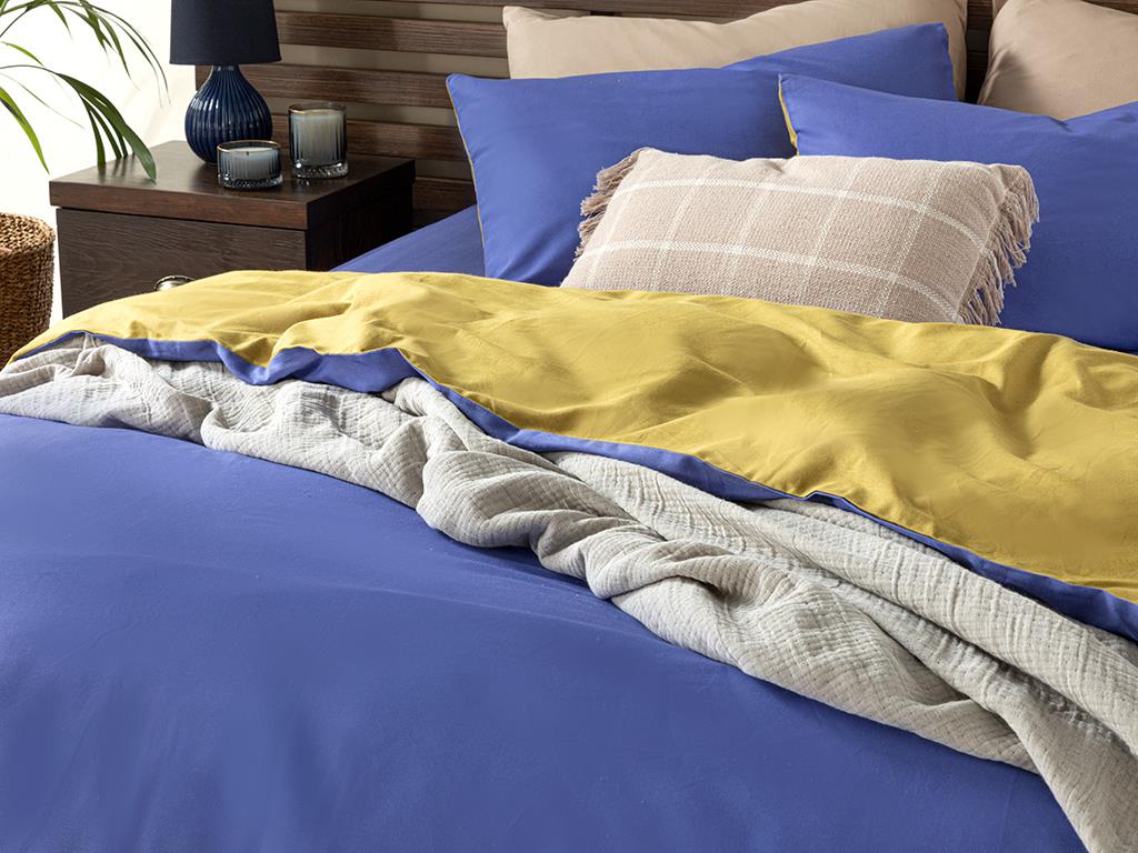 Plain СПАЛНО БЕЛЬО КОМПЛЕ Двоен Памучен 200x220 cm Violet Blue - Kiwi Green