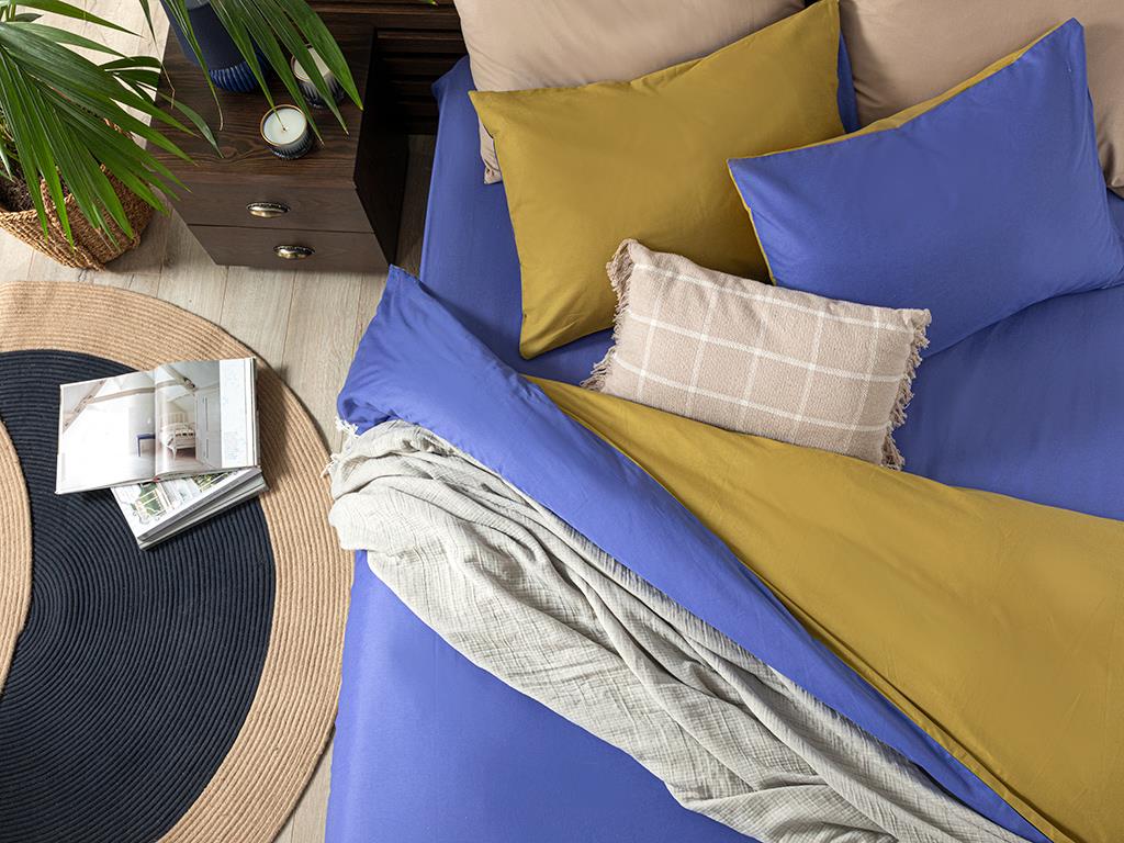Plain СПАЛНО БЕЛЬО КОМПЛЕ Двоен Памучен 200x220 cm Violet Blue - Kiwi Green
