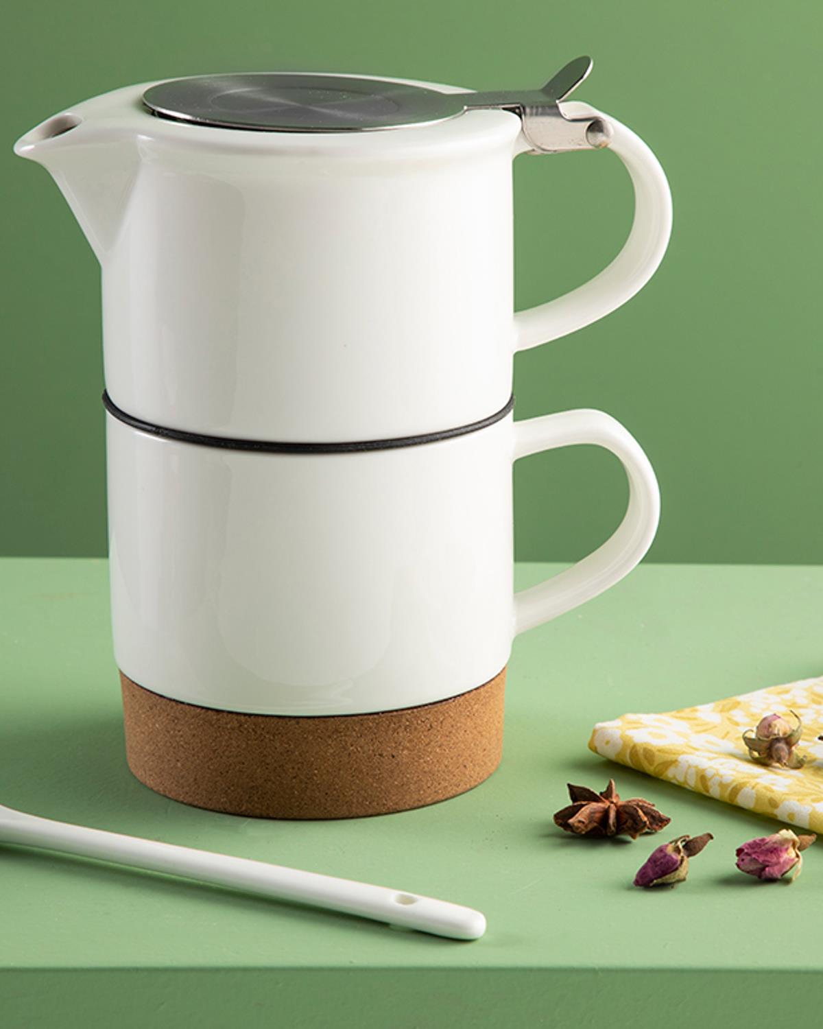 Simple Elegant Porcelain Pot Set 400 ml + 320 ml White