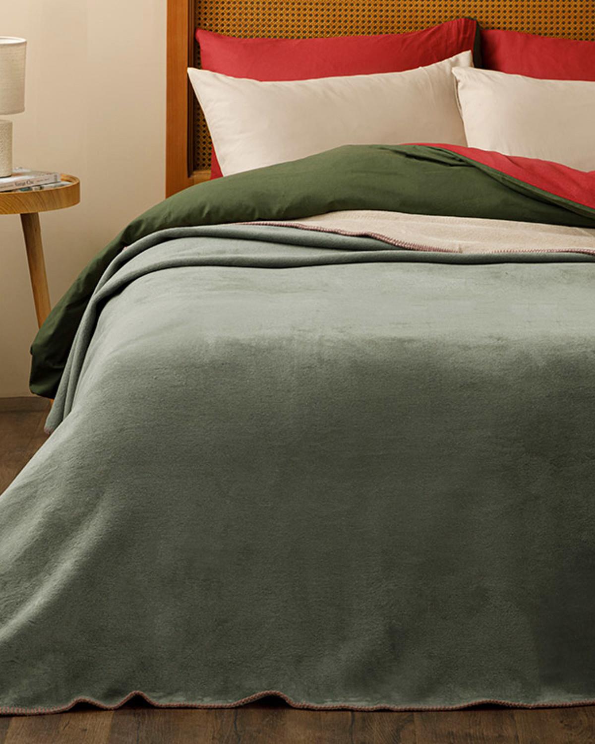 Softy Plain Double Size Blanket 200x220 cm Beige - Green
