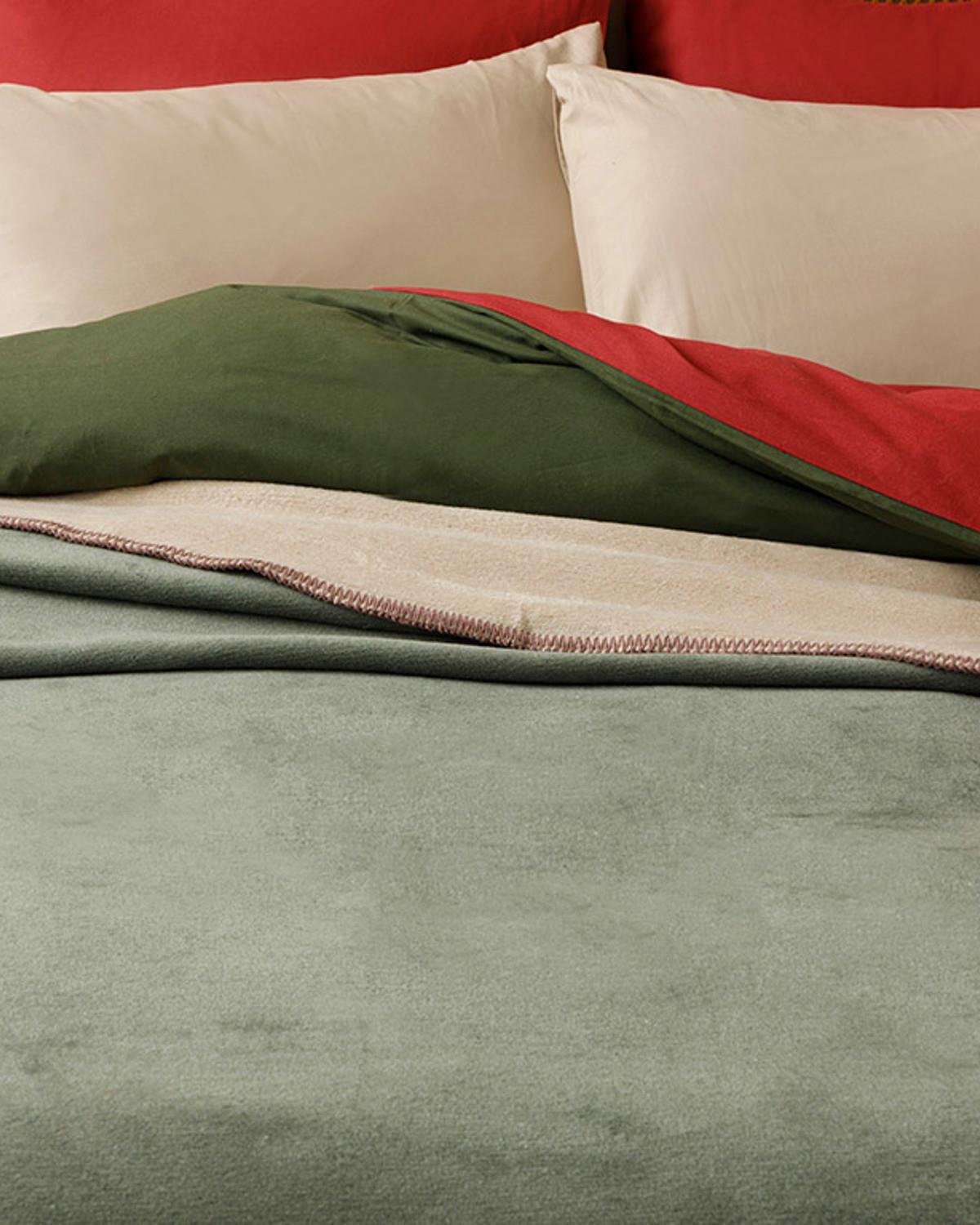 Softy Plain Double Size Blanket 200x220 cm Beige - Green
