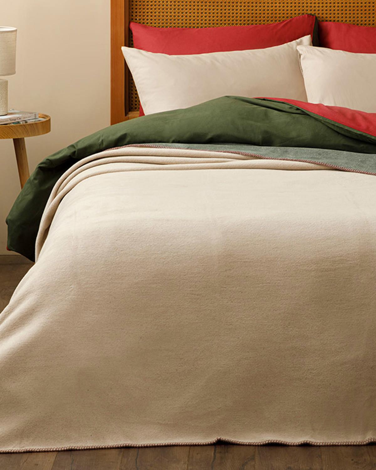 Softy Plain Double Size Blanket 200x220 cm Beige - Green