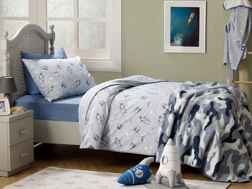 Space Cottony Duvet Cover Set for Kids 160x220 cm Gray