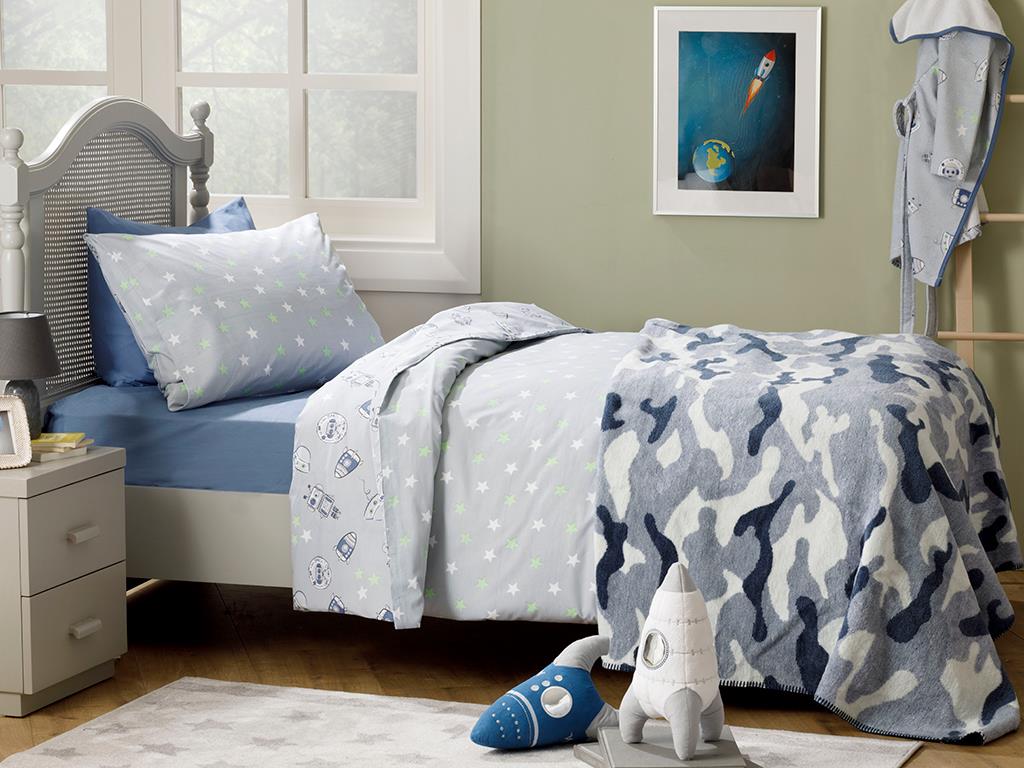 Space Cottony Duvet Cover Set for Kids 160x220 cm Gray