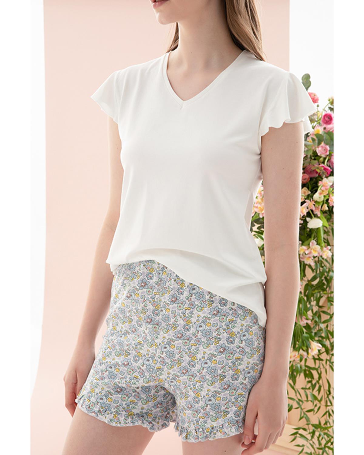 Spring Flower Viscose Women Pajama Set S Blue